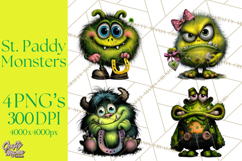 Funny St Patricks Day Monsters Clipart, St Paddy Monster PNG Product Image 1