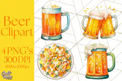 Beer Watercolor Clipart, Beer PNG, Beer Mug, Beer Bottle Product Image 1