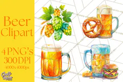 Beer Watercolor Clipart, Beer PNG, Beer Mug, Beer Bottle Product Image 1