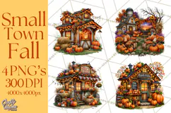 Small Town Fall Clipart Vintage Country Autumn PNG Product Image 1