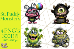 Funny St Patricks Day Monsters Clipart, St Paddy Monster PNG Product Image 1