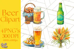 Beer Watercolor Clipart, Beer PNG, Beer Mug, Beer Bottle Product Image 1