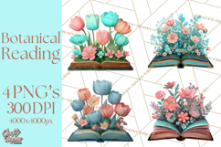 Botanical Books Clipart PNG Cottagecore Reading Florals Product Image 1