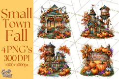 Small Town Fall Clipart Vintage Country Autumn PNG Product Image 1