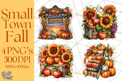 Small Town Fall Clipart Vintage Country Autumn PNG Product Image 1