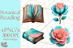 Botanical Books Clipart PNG Cottagecore Reading Florals Product Image 1