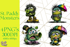Funny St Patricks Day Monsters Clipart, St Paddy Monster PNG Product Image 1