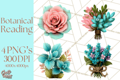 Botanical Books Clipart PNG Cottagecore Reading Florals Product Image 1