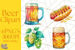 Beer Watercolor Clipart, Beer PNG, Beer Mug, Beer Bottle Product Image 1