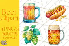 Beer Watercolor Clipart, Beer PNG, Beer Mug, Beer Bottle Product Image 1