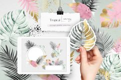 Pink and Green Tropical Leaves Clipart Product Image 1