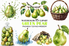 Red Pear | Watercolor fruit fresh ripe juicy png Clipart Product Image 1