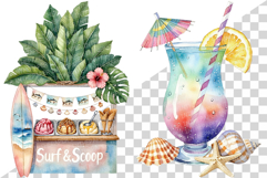 Pink and blue Beach | Watercolor summer ocean seaside png Product Image 8