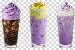 Ube Drink in Glass | Watercolor Clipart PNG Purple Iced Latte Product Image 8