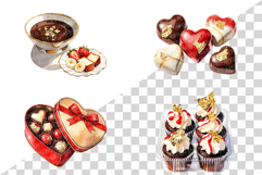 Valentine Day Red and Gold Chocolate | Watercolor dessert Product Image 8