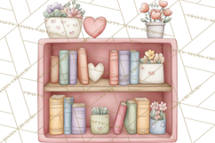 Valentine Book Nook Clipart, Mini Library Valentine Art Product Image 5
