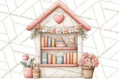Valentine Book Nook Clipart, Mini Library Valentine Art Product Image 4