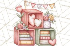 Valentine Book Nook Clipart, Mini Library Valentine Art Product Image 5