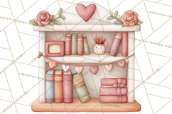 Valentine Book Nook Clipart, Mini Library Valentine Art Product Image 4