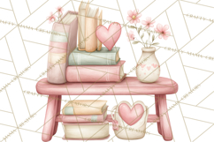 Valentine Book Nook Clipart, Mini Library Valentine Art Product Image 5