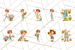 Vintage Gardener Clipart Cute Retro Girl Garden PNG Product Image 10