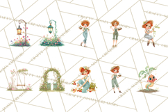 Vintage Gardener Clipart Cute Retro Girl Garden PNG Product Image 11