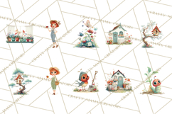 Vintage Gardener Clipart Cute Retro Girl Garden PNG Product Image 6