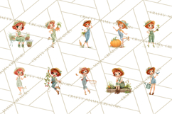 Vintage Gardener Clipart Cute Retro Girl Garden PNG Product Image 13