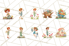 Vintage Gardener Clipart Cute Retro Girl Garden PNG Product Image 4
