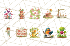 Vintage Gardener Clipart Cute Retro Girl Garden PNG Product Image 5