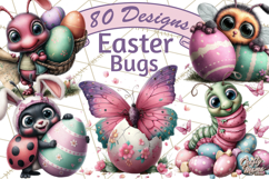 Cute Easter Bugs Clipart PNG, Kids Easter PNG Files Product Image 1