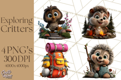 Cozy Exploring Critters Clipart, Camping Clip Art PNG Product Image 1