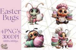 Cute Easter Bugs Clipart PNG, Kids Easter PNG Files Product Image 1