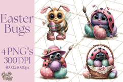 Cute Easter Bugs Clipart PNG, Kids Easter PNG Files Product Image 1