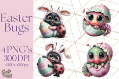 Cute Easter Bugs Clipart PNG, Kids Easter PNG Files Product Image 1