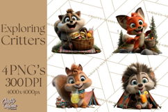 Cozy Exploring Critters Clipart, Camping Clip Art PNG Product Image 1