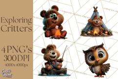 Cozy Exploring Critters Clipart, Camping Clip Art PNG Product Image 1