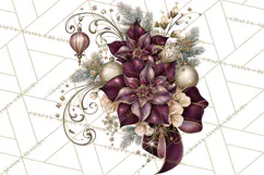 Plum Antique Gold Christmas Clipart PNG Product Image 3