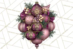 Plum Antique Gold Christmas Clipart PNG Product Image 4