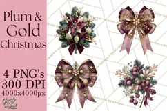 Plum Antique Gold Christmas Clipart PNG Product Image 1