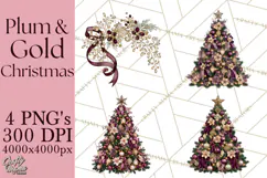 Plum Antique Gold Christmas Clipart PNG Product Image 1