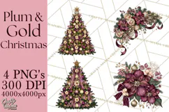 Plum Antique Gold Christmas Clipart PNG Product Image 1