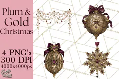 Plum Antique Gold Christmas Clipart PNG Product Image 1