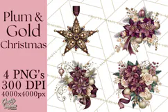 Plum Antique Gold Christmas Clipart PNG Product Image 1