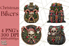 Christmas Biker Clipart PNG, Santa Motorcycle Gang Product Image 1