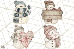 Snowman Clipart, Cute Winter Snowman PNG, Cozy Snowmen Product Image 1