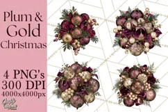 Plum Antique Gold Christmas Clipart PNG Product Image 1