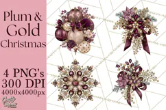 Plum Antique Gold Christmas Clipart PNG Product Image 1