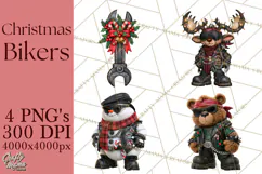 Christmas Biker Clipart PNG, Santa Motorcycle Gang Product Image 1