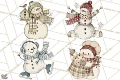 Snowman Clipart, Cute Winter Snowman PNG, Cozy Snowmen Product Image 1